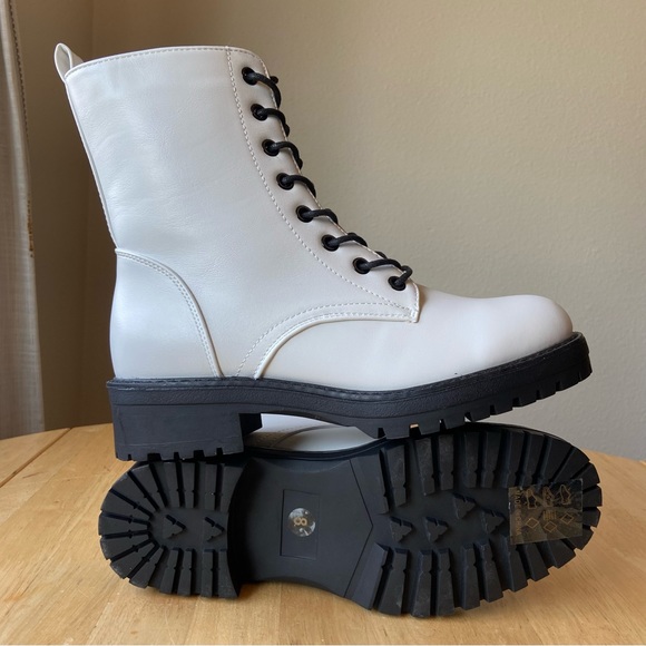 Urban Outfitters Shoes - White Faux Leather Platform Military Boots